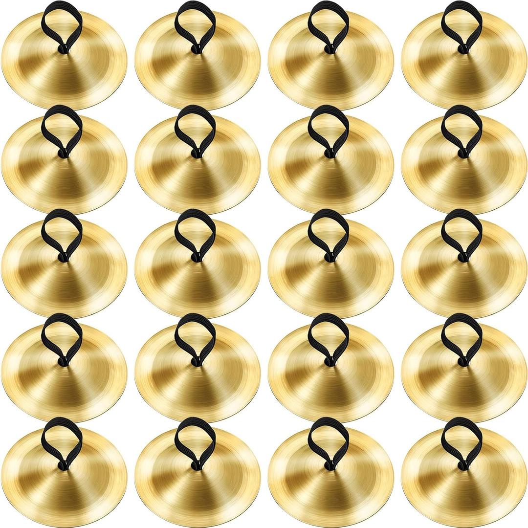 20 Pieces Finger Cymbals Belly Dancing Finger Dancing Zills Musical Instrument for Dancer Party(Gold)
