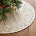36 inch Christmas Tree Skirt: Pencil Tree Skirt for 6ft Tree, Diamond Edge Knit Cream White Small Tree Skirt, Vintage Tree Skirts, Rustic Farmhouse Christmas Decorations