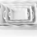 Sweejar Casserole Dishes for Oven, Ceramic Bakeware Set of 4, Rectangular Baking dish with Handles, Wave Edge Lasagna Pan Deep for Cooking, Cake, Dinner, Banquet and Daily Use (White)