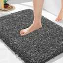 Yimobra Bathroom Rugs Non Slip Washable 24x17, Ultra Soft and Water Absorbent Bath Mats, Plush Fluffy Shower Mat Outside, Microfiber Thick Matts for Bathroom Floor/Sink, Light Gray and Black Gray