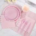 175 Pcs Pink Plates and Napkins, Pink Mothers Day Decorations Include Scalloped Birthday Plate Napkins Cups Plastic Cutlery Disposable Dinnerware for Wedding, Bridal Baby Shower