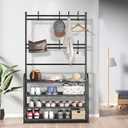 4 Tier Shoe Rack Coat Rack Combo, Shoe Rack and Coat Rack, Freestanding, For Bedroom, Living Room, Hallway, Office, 31.5 in (black)