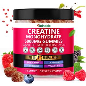 Creatine Monohydrate Gummies for Men & Women, 5000mg per Serving Creatine Supplement with Beta-Alanine, L-Citrulline & B12 - Supports Strength and Energy - 75 Vegan Gummies. Sugar-Free (EXP 12/17/2026)