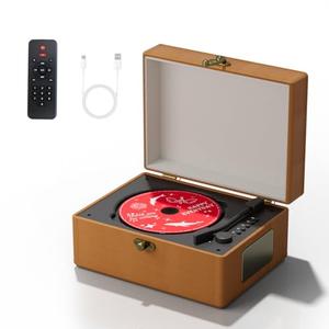 Rexitee Rechargeable Leather CD Player with Speakers; Bluetooth Transmitter; Festival Gift; BGM Player for Home Décor (Brown)