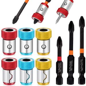 6 Pcs Strong Magnetic Screw Ring with 3 Pcs Ph2 Screwdriver Bit Set, 1/4 Inch/6.35 mm Universal Magnetizer Screw Removable for Hex Screwdriver and Power Bits