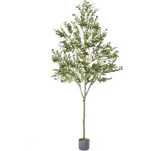 Faux Olive Tree 7ft, Artificial Olive Tree Indoor with Realistic Leaves Fruits, Fake Olive Trees Potted Topiary Tree with Dried Moss for Home Office Living Room Bedroom Stairs Foyer Decor
