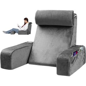 PHYSEN Reading Pillow for Sitting in Bed Adult - Back Pillow for Bed Sitting Up - Back Support Pillow with Detachable Neck Roll & Arms - Reading & Bed Rest Pillows for Watching TV/Reading/Gaming