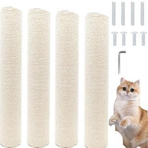 4 PCS M8 Cat Scratching Post Replacement,15.7Inch Sisal Pole Cat Tree Replacement Post with Screws, DIY Scratcher Scratching Post Replacement, Pad, Crafts, Gardening Hammock, Home Decorating