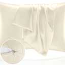 BEDELITE Satin Pillowcase with Zipper 2 Pack, Beige Pillow Cases Standard Size, Super Soft and Cooling Similar to Silk Pillow Cases, Gift for Women Men(20x26 Inches)