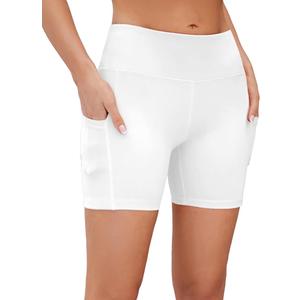 AHLW Workout Biker Shorts for Women with Pockets - High Waisted Stretchy Buttery Soft Athletic Running Yoga Shorts 5 inches (Medium)