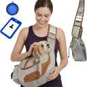 Hands-Free Sling Pet Carrier for Cats and Small Dogs up to 10lbs – Travel Set Includes Foldable Water Bowl & ID Card – Breathable Mesh, Safety Hook & Adjustable Padded Strap for Walking & Travel