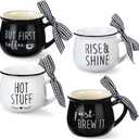 Patelai 4 Pcs Mini Espresso Cups 5 oz Christmas Coffee Mugs Set with Handle for Coffee Bar Tiered Tray Decoration Holiday Party Gift (Black and White)