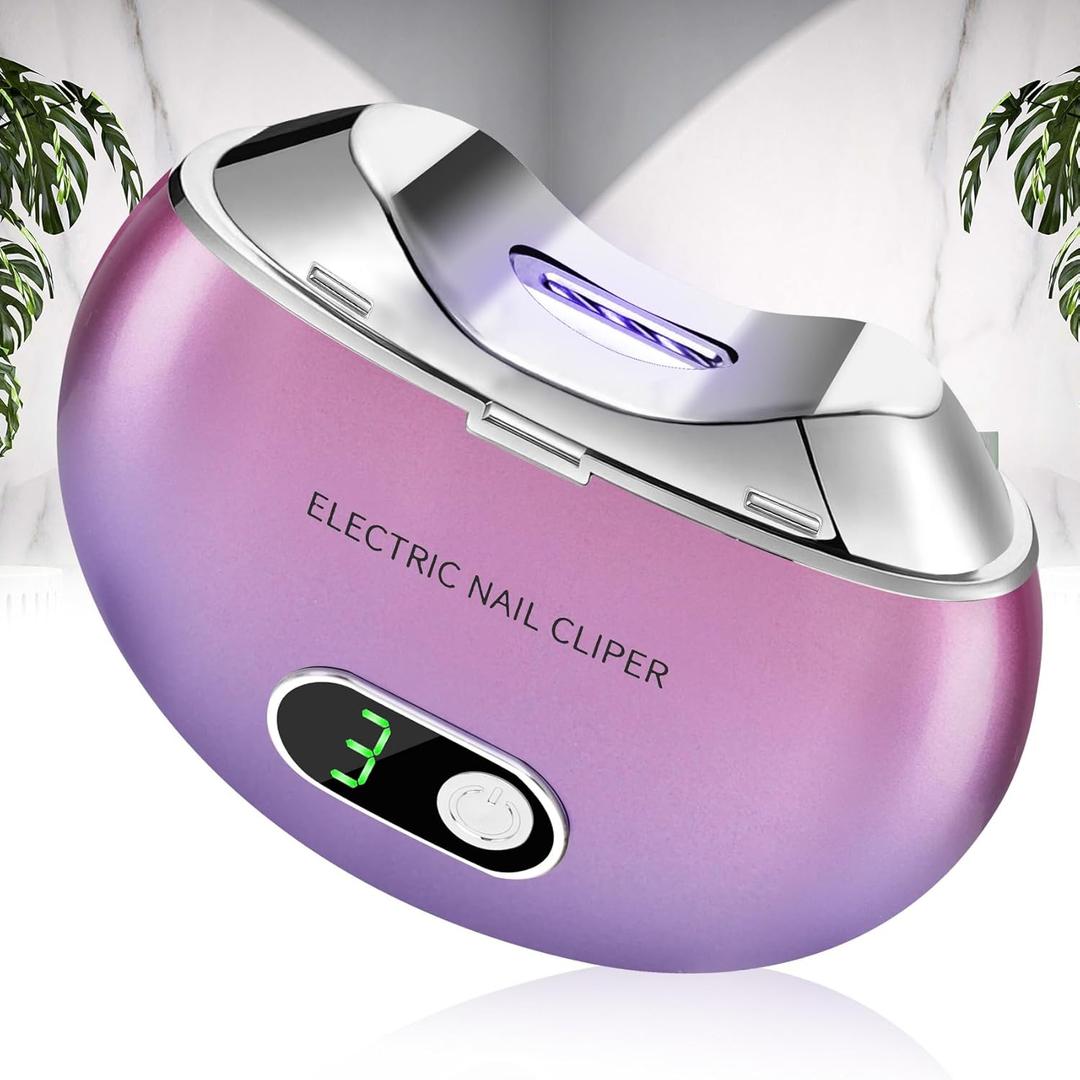 Automatic Electric Nail Clipper with 3-Speeds Levels and Nail Clip Storage, LCD Digital Display, USB Rechargeable Safety Electric Nail Trimmer Suitable for Babies, Children, Adults and Seniors (Purple)