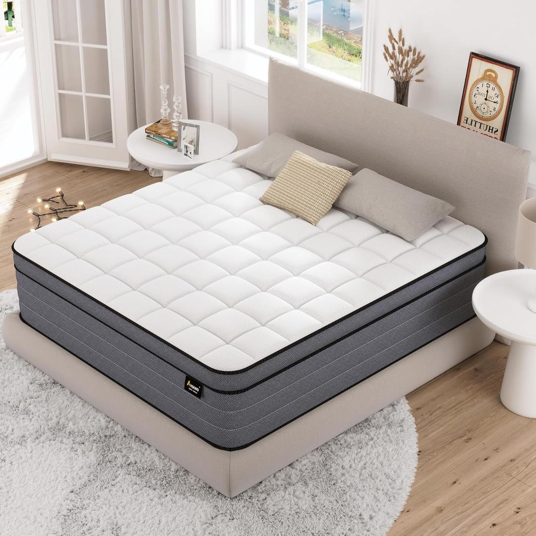 Queen Size Hybrid Mattress 14 Inch, Bed in a Box with Gel Memory Foam and Pocketed Springs Motion Isolation&Pressure Relief, Medium Firm Feel