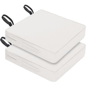 Waterproof Outdoor Seat Cushions 20x20x3 Inch, Patio Chair Cushions with Adjustable Straps & Handle, Fade-Resistant, Machine Washable, 2-Pack Light Grey (Cream)