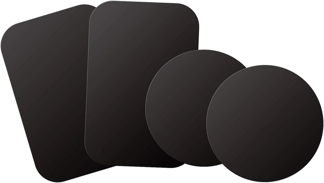 Mount Metal Plate with Adhesive for Magnetic Cradle-Less Mount by WixGear - X4 Pack 2 Rectangle and 2 Round (Compatible with Magnetic mounts) (Black)