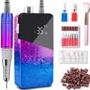 Professional Nail Drill, Lumcrissy 35000RPM Professional Nail File Machine, Rechargeable Efile for Acrylic Gel Nails with Ceramic Drill Bits Set& Sanding Bands for Manicure Salon Home Use (Rainbow)