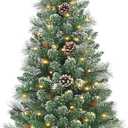 Tabletop Christmas Tree, 31" Burlap Base with LED Lights, White Tipped Branches, Prelit Small Artificial Tabletop Snow Flocked Christmas Trees Decor with Timer, for Outdoor Indoor Porch Table Xmas