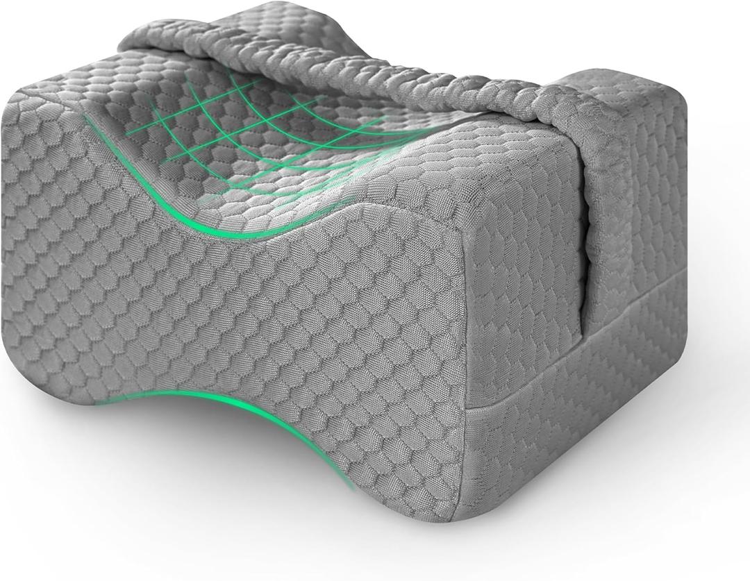 Knee Pillow for Side Sleepers Hip Pain,Charcoal Memory Foam Leg & Knee Pillow for Side Sleeping,Between Leg Pillow for Side Sleepers,Leg Pillow with Straps and Removeable Cover(Grey) (Gray-medium)