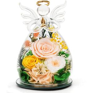 Gifts for Mom Birthday Gifts for Women, Preserved Rose in Glass Angel Figurines, Forever Flowers for Delivery, Anniversary Real Rose Gift for Grandma Wife Her from Daughter