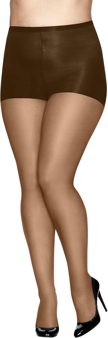 Hanes Absolutely Ultra Sheer Women's Control Top, Reinforced Toe, Plus Size Tights (Brown)