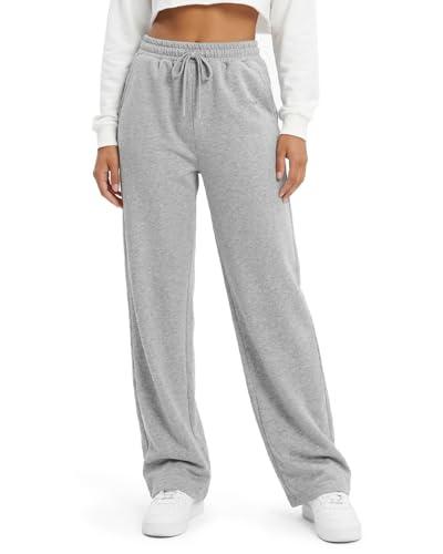 Zylioo Tall Women Wide Leg Cotton Sweatpants 32"/34" Inseam, Elastic Waist Long Length Lounge Pants with Pockets Light Grey, Size: Small Tall
