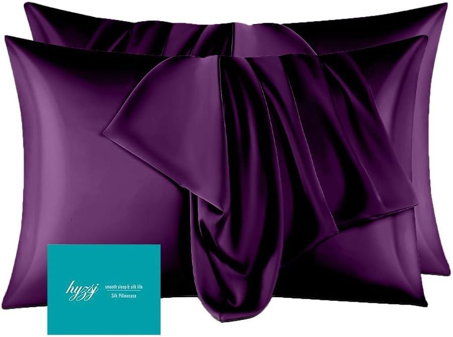 Mulberry Silk Pillow Cases Set of 2, Both Sides Real Silk Pillowcase for Hair and Skin Prevent Acne Pillowcase Organic Silk Pillowcases with Hidden Zipper2 Pack, Purple, Queen