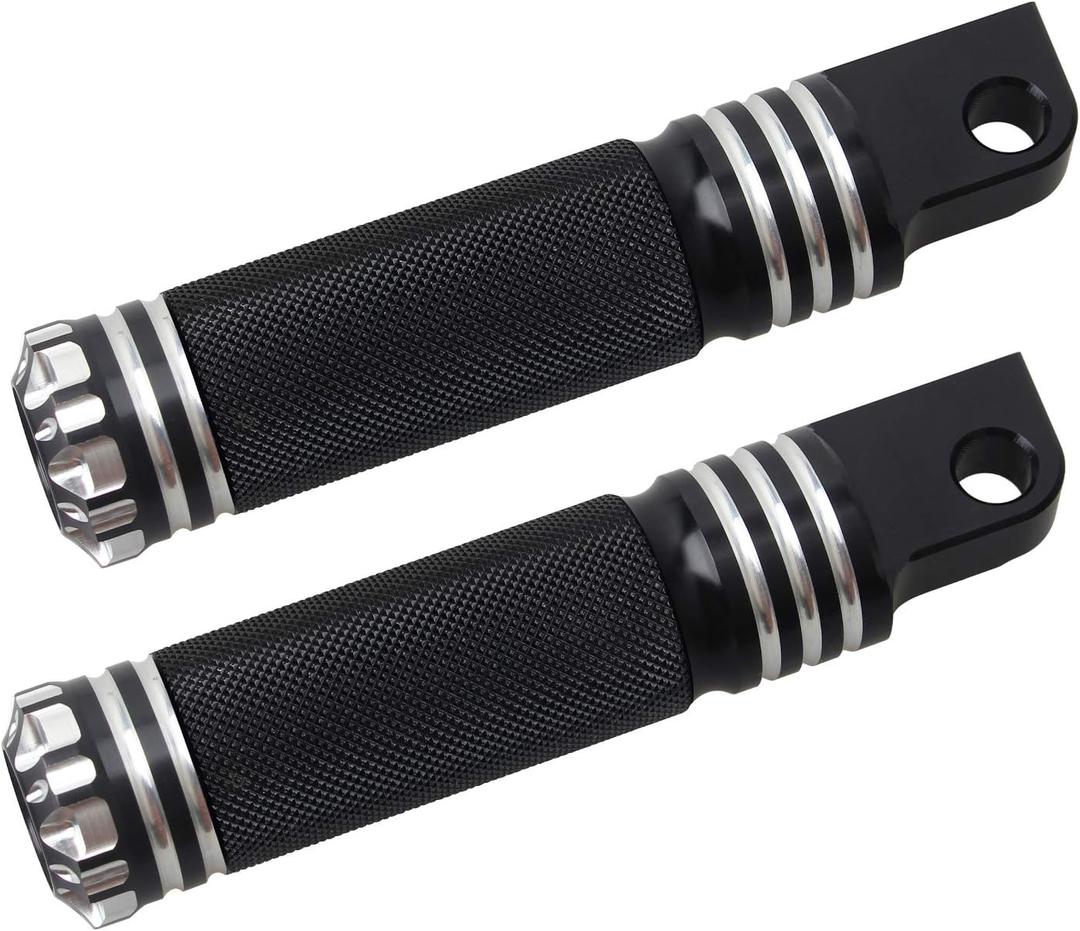 NTHREEAUTO Mounting Footpegs, Male Billet Footrests, Motorcycle Passenger Pedals Compatible with Harley Sportster, Dyna, Road King (Black/Chrome-2)