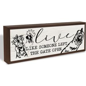 Funny Chicken Decor, Live Like Someone Left the Gate Open Sign, Chicken Coop Decors, Funny Farmhouse Home Decoration, Decorative Wooden Wall Plaque 9.5x3.1x1 inches (style 11)