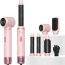 Atopskins 5 in 1 Hair Dryer Brush Set, Detachable Hot Air Styler, Blow Dryer Brush, 3 Heat Settings Auto Curling Wrap Styler, Ionic Hair Styling Tools - Straighten Curl Dry Volumize Smooth (Pink)