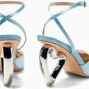 Coutgo Womens Kitten Heels Closed Pointed Toe Heart Heel Ankle Strap Satin Pumps Wedding Prom Dress Valentine Shoes, Size 8