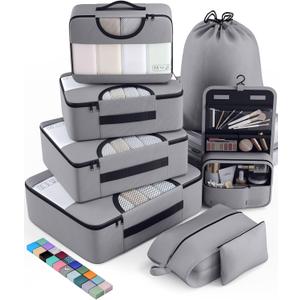 Veken 8 Set Packing Cubes for Travel Essentials, Suitcase Organizer Bags in 4 Sizes, Carry-On Luggage Accessories with Large Laundry & Hanging Toiletry Bag, Must-Have for Airplane, Road Trip & Camping (Dove Gray)