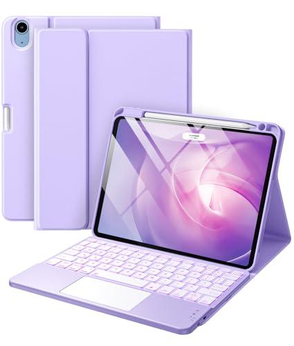 Harvopu Compatible with iPad Air 11 Inch & Air 5th/Air 4th Generation Case with Keyboard - Multi-Touch Trackpad, 7-Color Backlit, Detachable Folio Cover for Air 11-inch M3/M2 (2025/2024), Light Purple