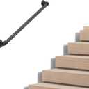 Industrial Pipe Stair Handrail, Wall-Mounted Metal Hand Rail for Indoor & Outdoor Steps, Black Galvanized Iron, Vintage Farmhouse Style, Heavy Duty Support for Stairs & Porch (Black, 2ft)