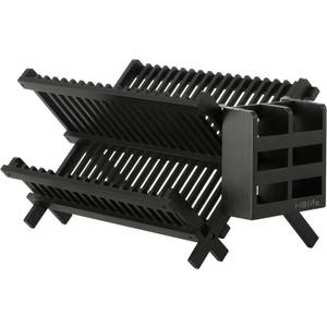 HBlife Dish Rack, Bamboo Folding 2-Tier Collapsible Drainer Dish Drying Rack with Utensils Flatware Holder Set (Dish Rack with Utensil Holder)