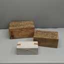 Deco 79 Mango Wood Floral Handmade Decorative Box Decorative Keepsake Boxes with Hinged Lid, Set of 3 Storage Boxes 8", 10", 12"W, Brown