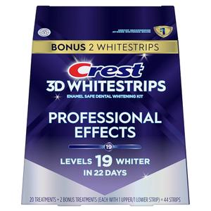Crest, 3D Whitestrips Enamel Safe Dental Whitening Kit, Levels 19 Whiter in 22 Days, 20 Treatment