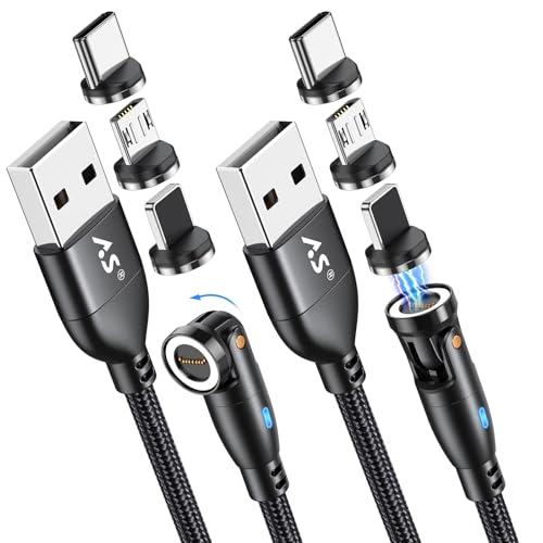 A.S Gen3 Magnetic Charging Cable 3.3FT/6.6FT-Black, 360 & 180 Degree Magnetic USB C Charging Cable, 3-in-1 Magnet Charger Cables Magnet Phone Charger Data Syns Cord for TypeC/iProduct/Micro-USB