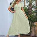 Simplee Women's Boho Floral Maxi Dress Flowy Casual V Neck Short Sleeve Wedding Guest Holiday Beach Long Dress (Green, L)
