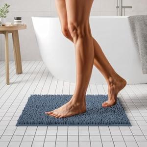 MAYSHINE Plush Shaggy Chenille Bath Mat | Extra Soft, Super Absorbent, Non-Slip Bathroom Rug | Fluffy Microfiber, Area Rug Sets for Bathroom Floor, Kitchen, Living Room | 32"x20" | Grey