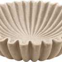10'' Scalloped Decorative Key Bowl for Entryway Coffee Table - Catchall Trinket Large Candy Fruit Purse Holder Kitchen Countertop Console Modern Home Decor, Artificial Stone Beige