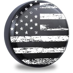 Black White Vintage American Flag Spare Tire Cover Protectors Weatherproof Dust-Proof for Fit for Jeep Wrangler RV, SUV, Truck Travel Trailer,Waterproof Tires 14" 15" 16" 17" 18'' (17" for Diameter 31.5"-32.5"/80-82.55cm)
