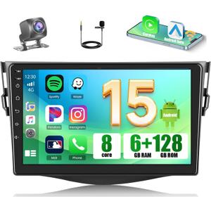 [8-Core 6+128GB] Android 15 Car Stereo for Toyota RAV4 2007-2012, Hikity 9'' Touch Screen Radio Wireless Carplay Android Auto Bluetooth GPS 5G WiFi 32EQ/DSP/FM/RDS MIC Backup Cam Mirror Link 59UI