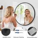 Bathroom Mirror for Wall, 24 Inch Round Mirror, Matte Black Metal Framed Circle Vanity Mirror for Bathroom Bedroom Living Room Entryway, Anti-Rust, Tempered Glass, Hanging or Leaning