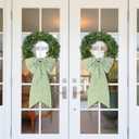 HunnmingRe 2 Pcs Green Block Print Bow Wreath Sash 24 x 16 Inch Christmas Wreath Sash for Front Door Holiday Floral Burlap Bow Accessories for Doorway Indoor Outdoor Garland Home (Green)