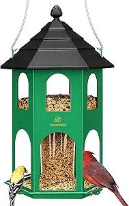 Kingsyard Metal Bird Feeder for Outdoor Hanging, Wild Bird Feeders with Circular Perch, Easy to Clean & Refill, 4 lbs Large Seed Capacity, Green