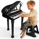 Love&Mini Piano Keyboard Toy for Kids - 31 Keys Toddlers Black Piano Toy with Microphone and Stool for Kids Age 3+ Years Old Girls Boys Birthday Gift