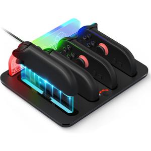 Joy-Con Charging Dock for Nintendo Switch 2, JoyCons 2 Charger Accessories 4 in 1 with LED Indicator, Vibration RGB Light and Charging Cable (Black)