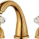 Gold Bathroom Faucet Antique Brass Three Holes Widespread Crystal Handle Bathroom Sink Faucets Retro Vintage Lavatory Vanity Faucet (Type 2 Gold)