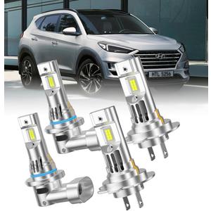LED Headlight Bulbs for Hyundai Tucson 2019-2021, 9005 High Beam, H7 Low Beam, 6500K White, 22000LM, 400% Brighter, 4-Pack with Built-in Fan